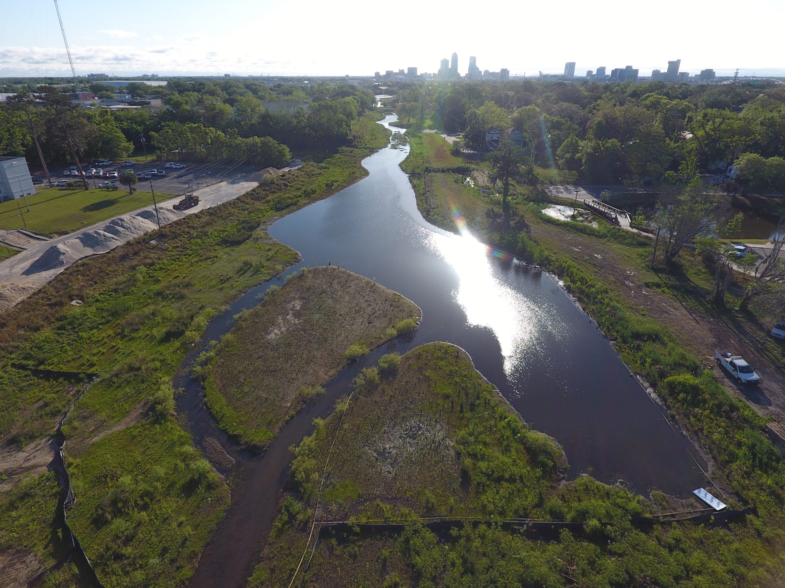 Restored McCoys Creek meanders through North Riverside toward downtown Jacksonville. 
